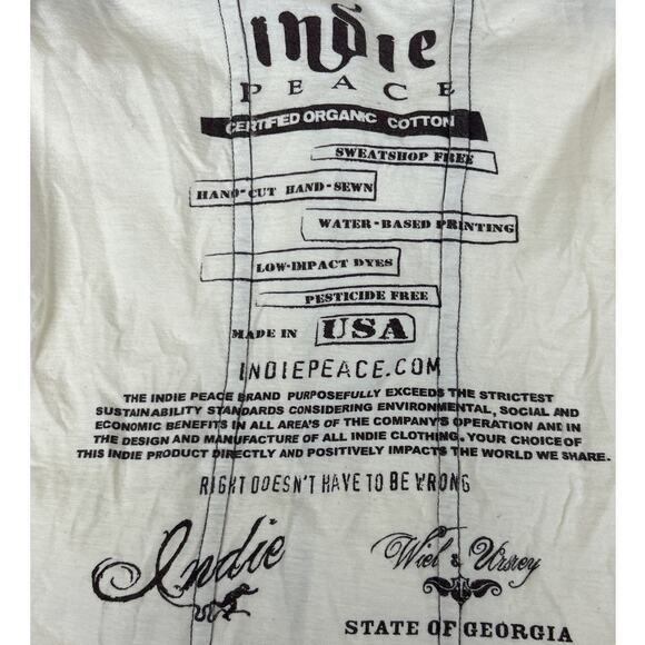 Indie Peach Men’s Small Cream Organic Cotton Handmade Short Sleeve T-Shirt New - Picture 4 of 4